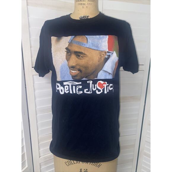 Poetic Justice Tupac Shakur 2Pac Black Screen Print Shirt Size Medium - Picture 1 of 7